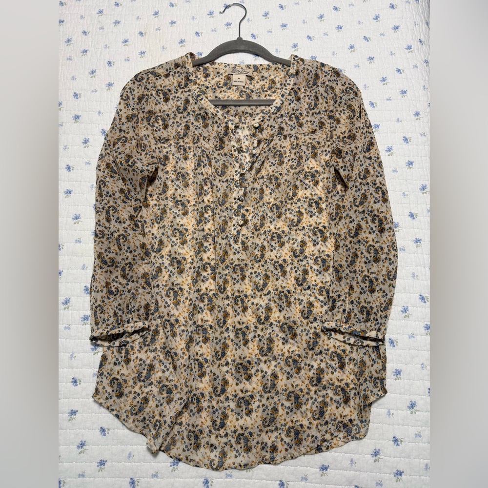 Women's Lucky Brand Floral Print Women's Top Sheer Blouse Size Medium